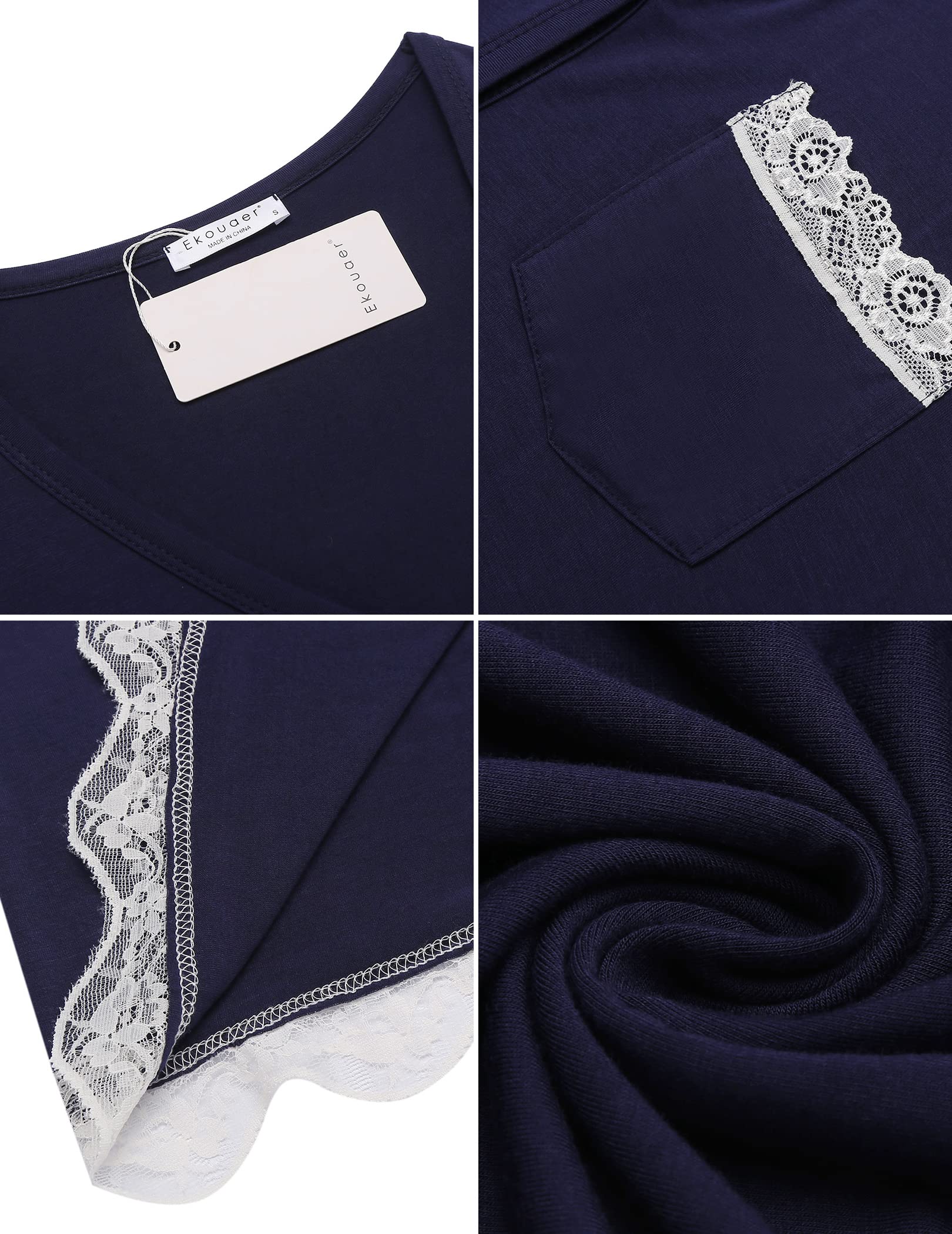 Ekouaer Camicia da Notte Donna Manica Lunga con Tasche Casuale Sleepwear Comodo Inverni, S-XXL