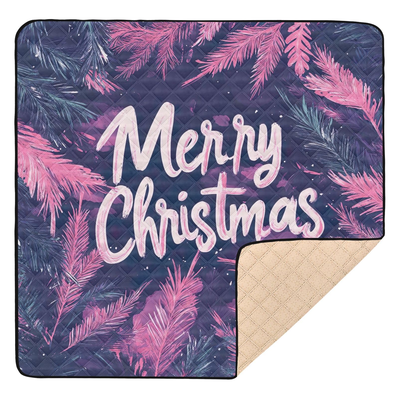 BOESI Doodle Merry Christmas Pattern Baby Play Mat, 50“ X 50” Washable Folding Crawling Mat, Baby Floor Mat, Soft, Thick, Non-Slip