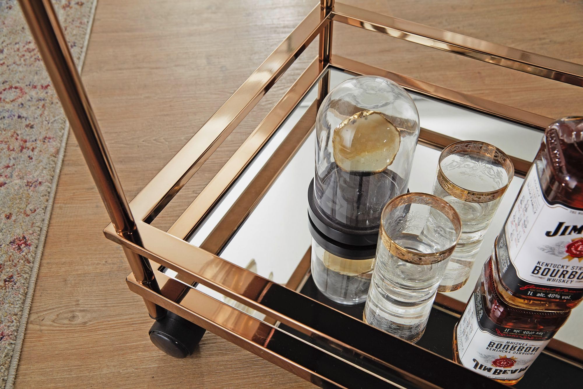 FineBuy Carro de Servicio con Ruedas Oro Oscuro 65x45x84 cm | Carrito de té Metal y Vidrio | Carro de Cocina Rectangular Moderno