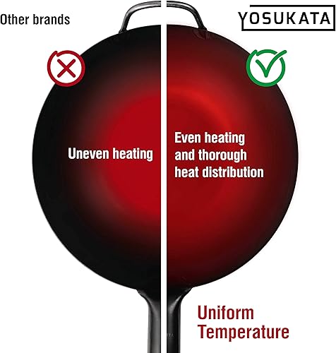 Miniatura 6 de YOSUKATA Wok de acero al carbono  Woks y sartenes de 11,8 pulgadas  Wok chino con fondo plano Pow Wok  Wok tradicional chino japonés  Wok negro para