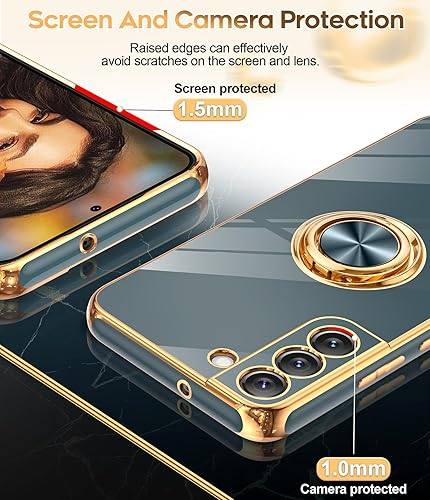 Miniatura 4 de LeYi para Samsung Galaxy S22 Plus Funda con Soporte de Anillo Giratorio de 360, Soporte Magnético Plegable, Borde Chapado en Oro Rosa Protector para