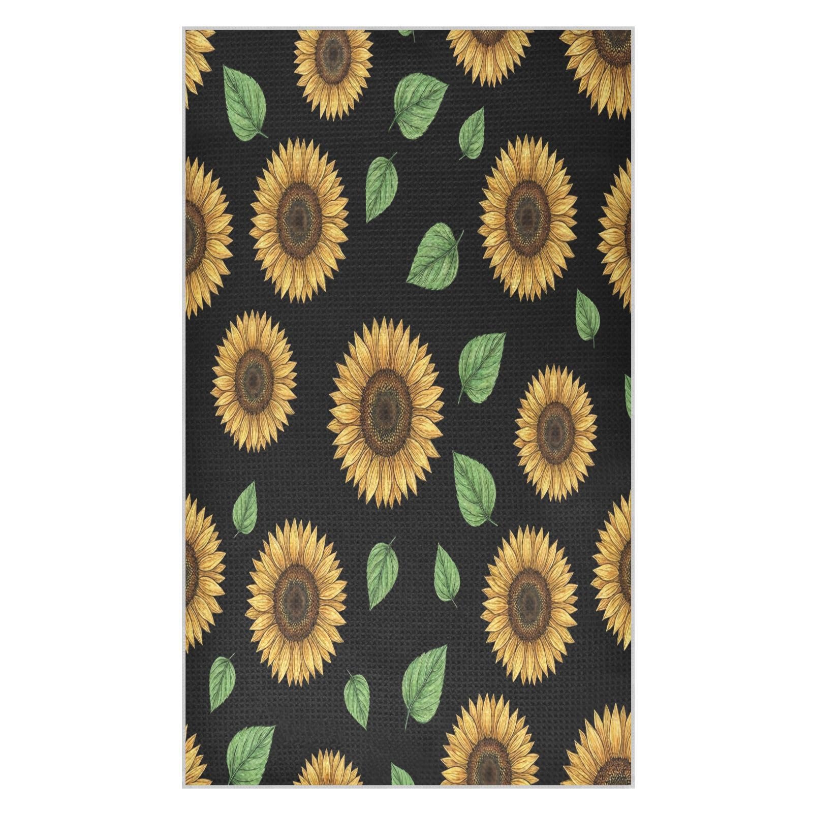 Lyeorm Sunflower Leaf Waffle Weave Kitchen Towels 18x30 Inch Soft Absorbent Microfiber Dish Cloths
