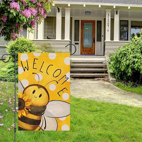 Miniatura 2 de Louise Maelys Bandera de bienvenida de verano de 12 x 18 pulgadas, doble cara, de arpillera, abejas pequeñas, para jardín, patio, casa, exteriores,