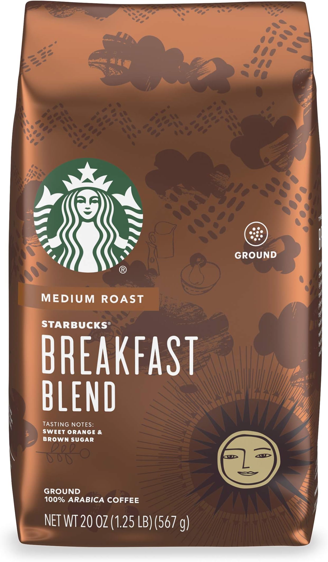 Starbucks Medium Roast Ground Coffee — Breakfast Blend — 100% Arabica — 1 bag (20 oz.) Great Holiday Gift