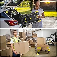 Vista 7 de Carretilla de Mano Plegable de 330 Libras para Carga Pesada, Combinación de Cuatro Ruedas y Dos Ruedas, Carrito Convertible con Mango Retráctil