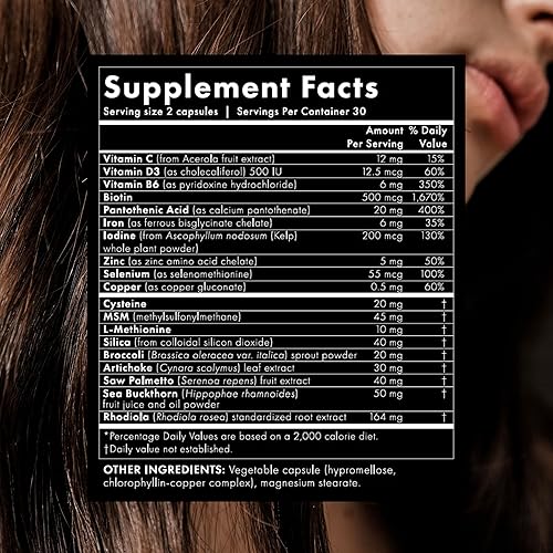 Miniatura 3 de WelleCo The Hair Elixir Suplemento vegano para el cuidado del cabello con biotina, hierro, zinc y rodiola, promueve el crecimiento y el grosor del