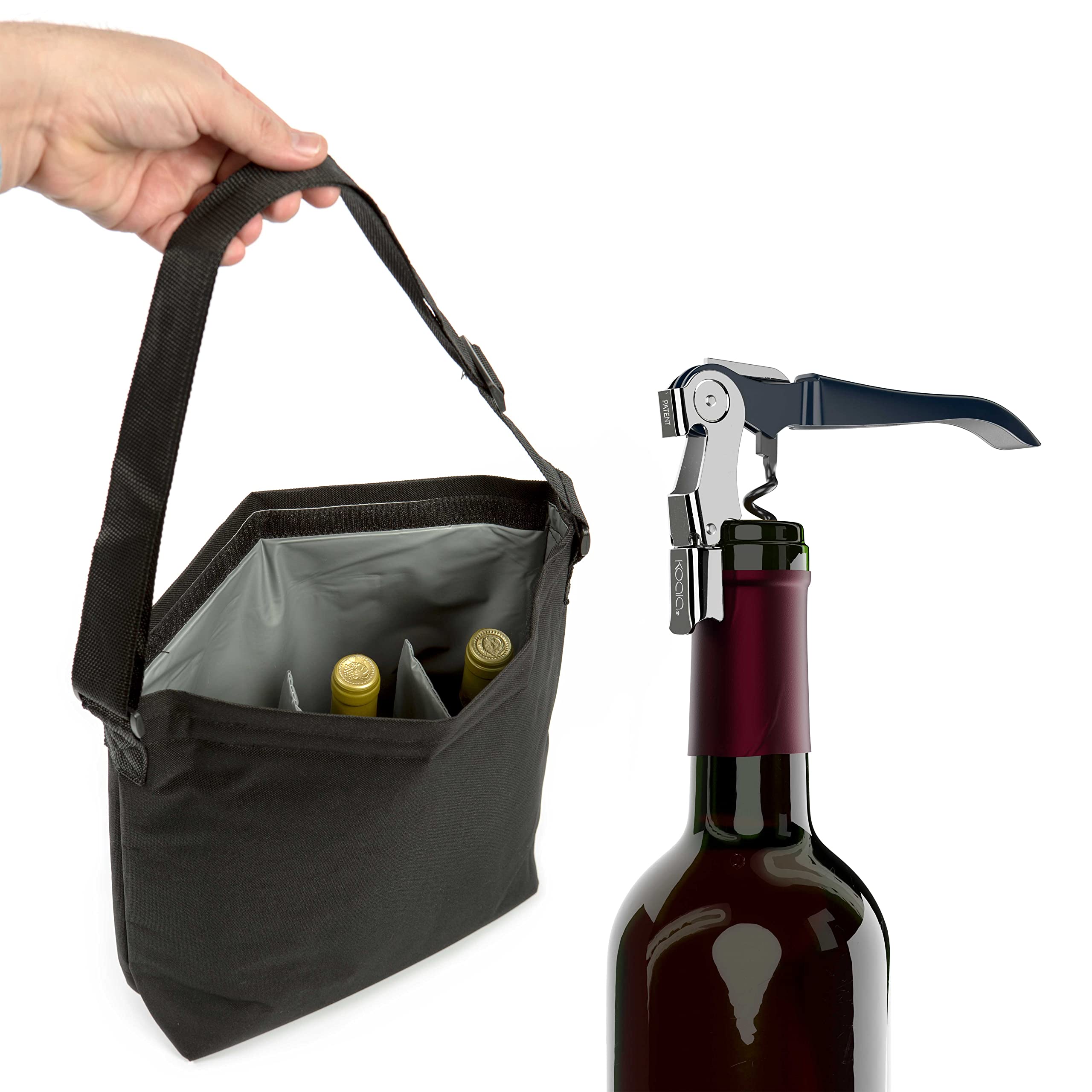 Koala Hiszpania (6 sztuk) Pack Torba na wino na trzy butelki kolor czarny i korkociąg dwa razy niebieski