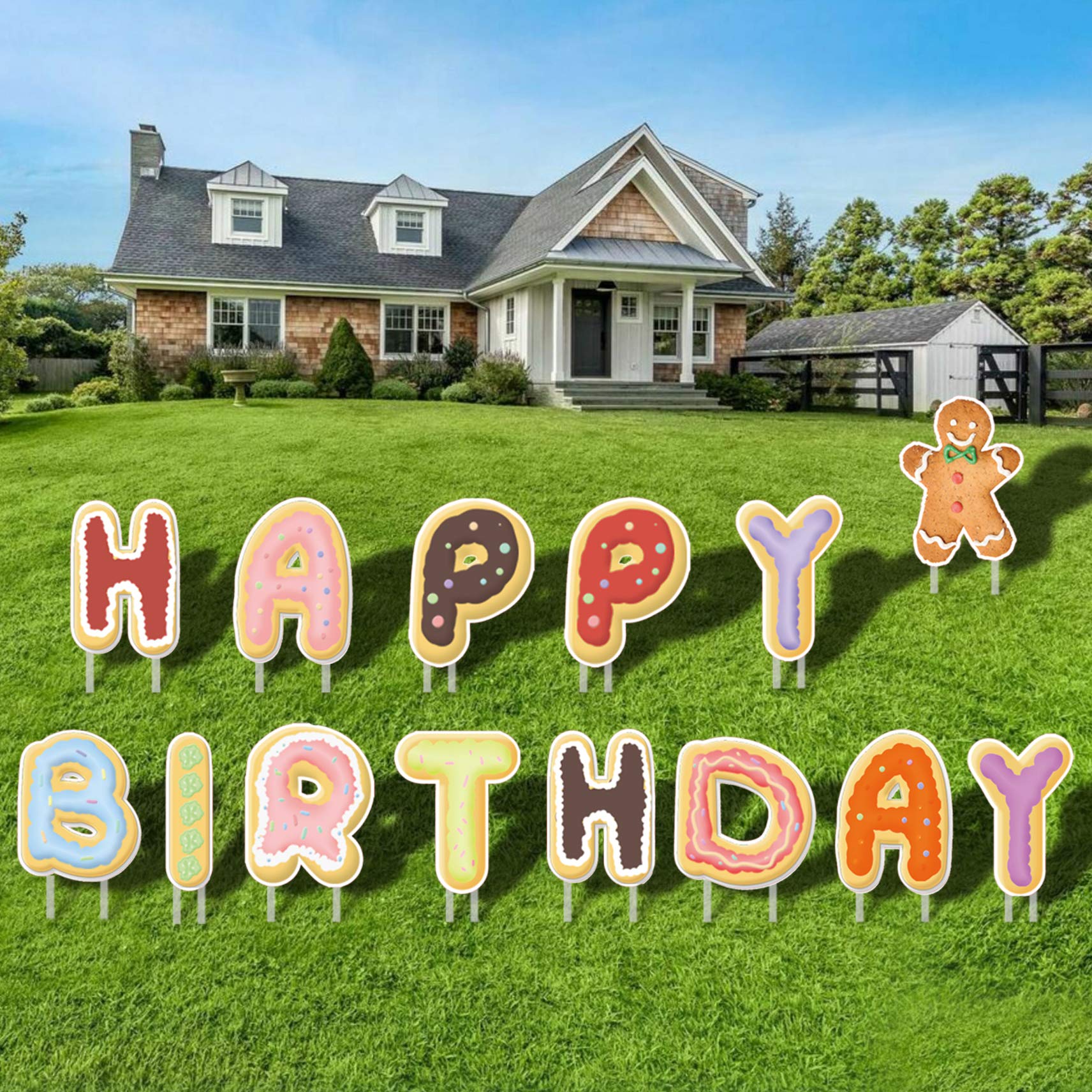 YOMIQIU Happy Birthday Yard Signs, Birthday Yard Decorations with Stakes,Weatherproof Supplies for Backyard Outdoor Party