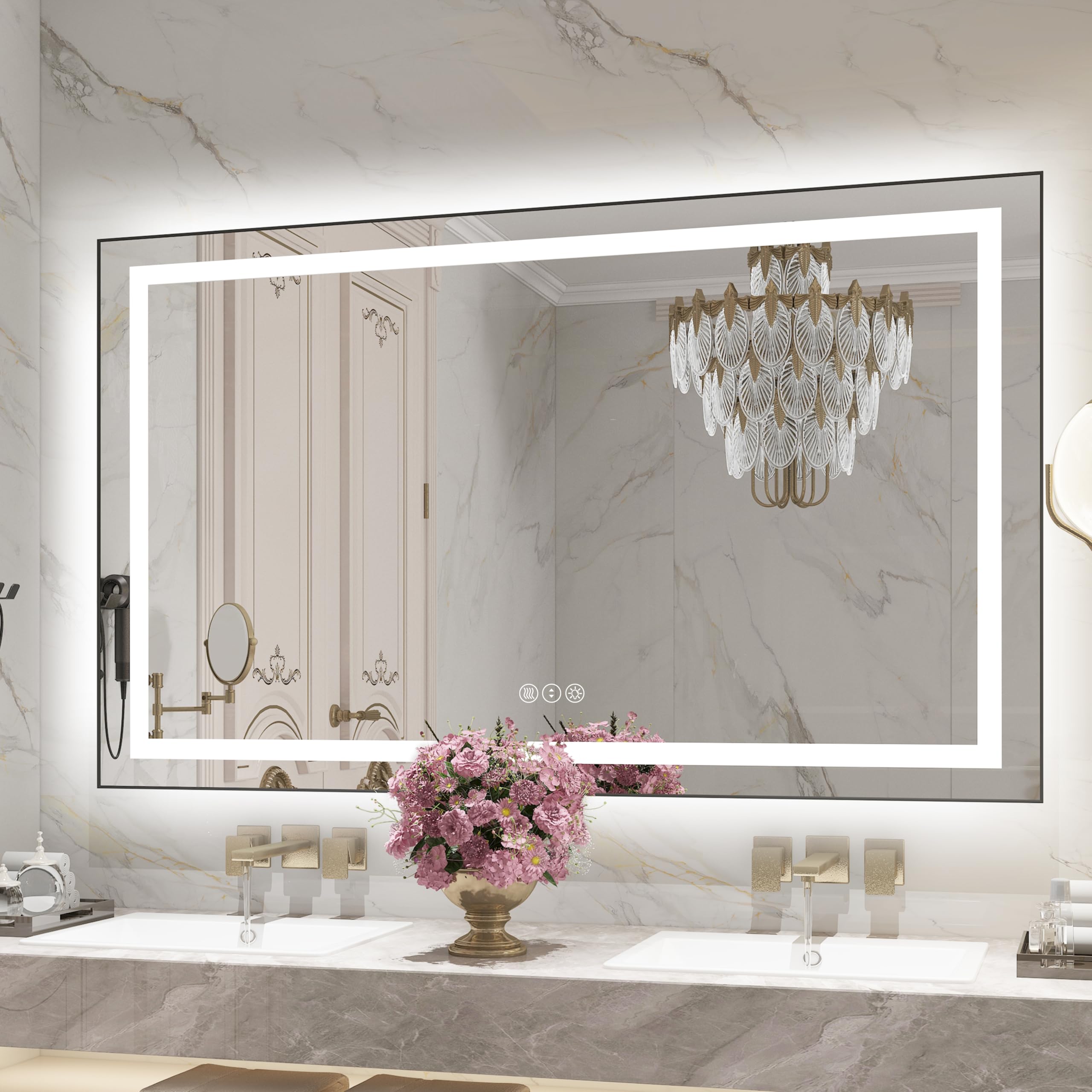 Amazon.com: Klajowp 60"x 36" LED Bathroom Mirror with Black Frame ...