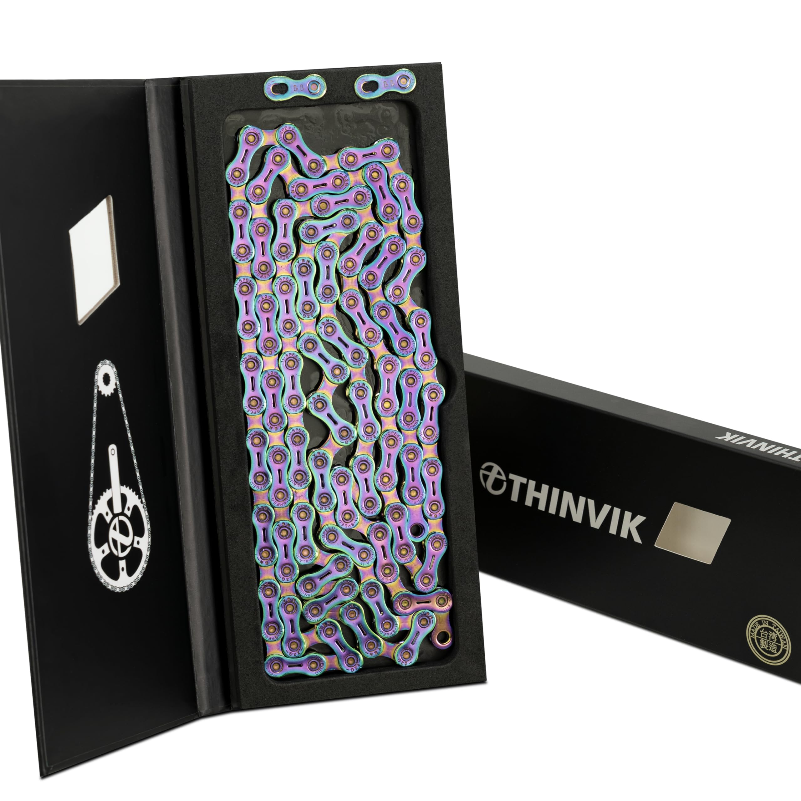 Thinvik Bike Chain 11 Speed, 1/2''× 11/128'', 110 Links - Road & Gravel and MTB Chain for Shimano and SRAM(Not for SRAM AXS) - Elite Iridescence Half