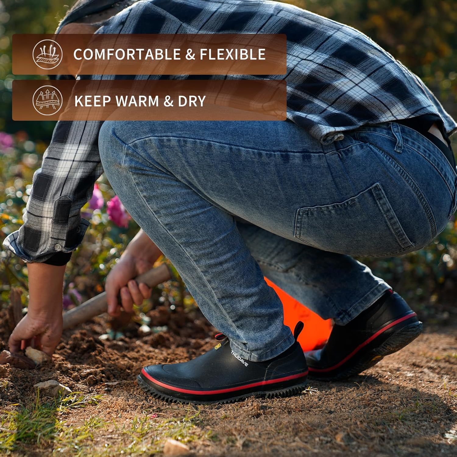 Trudave Mens Garden Shoes, Waterproof Slip-On Womens Rain Boots Unisex Rubber Footwear for Gardening, Farming, Lawn Care and Yard Work, Size 6-13 - Image 2