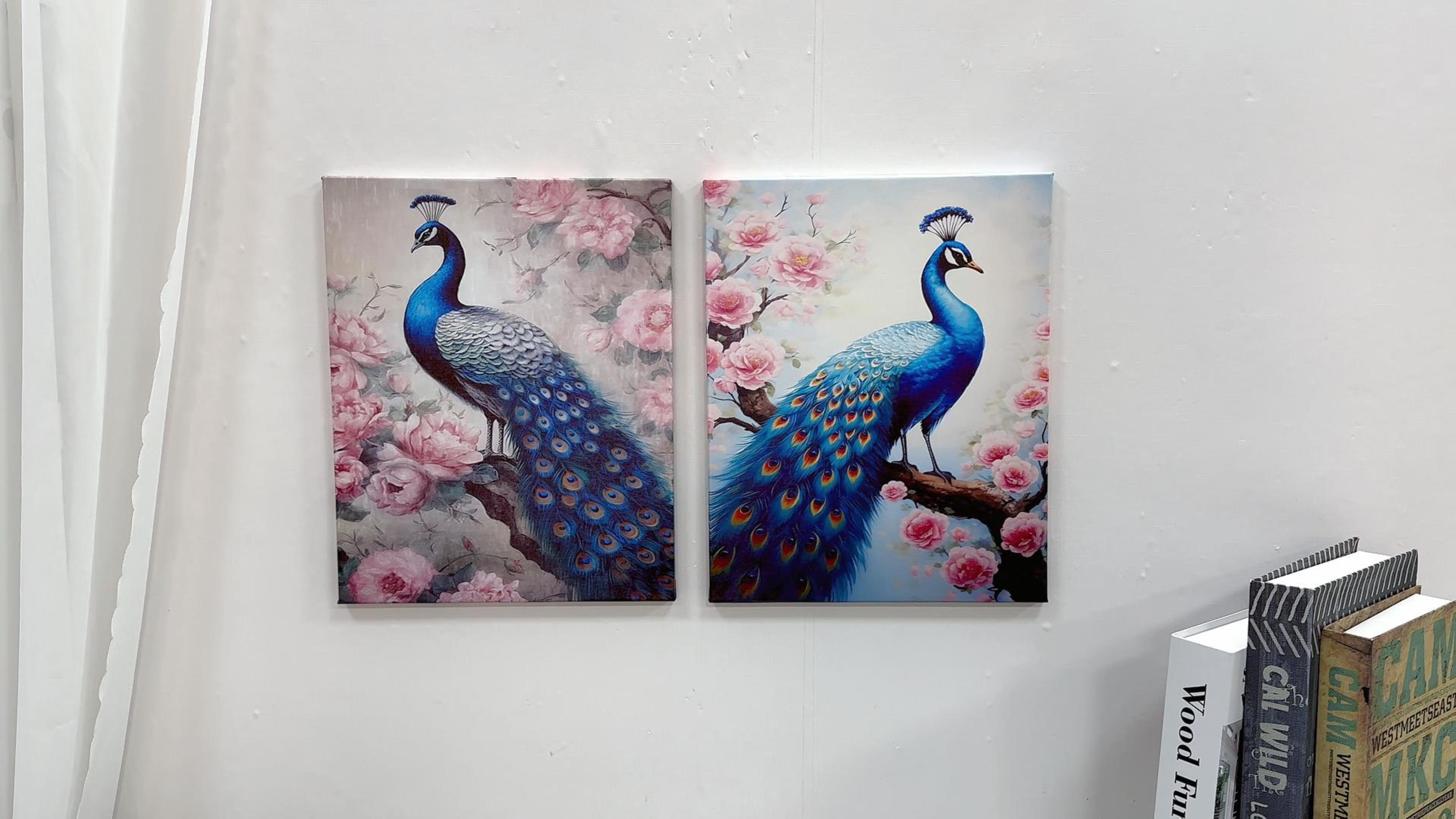 画材 Peacockesque ZXHYWYM Peacock Wall Art Set of 2 Blue Peacock Pictures Wall Decor