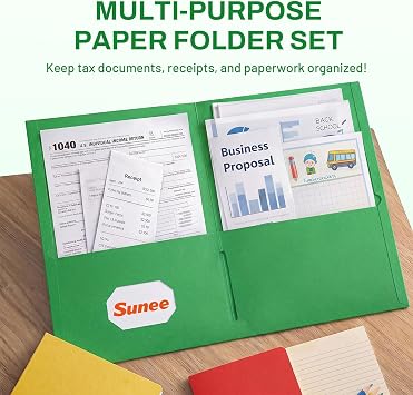 SUNEE Folders with Pockets(25 Pack, Green), 2 Pocket Folders Fit Letter Size Paper, Paper File Folder for School Office Home Business