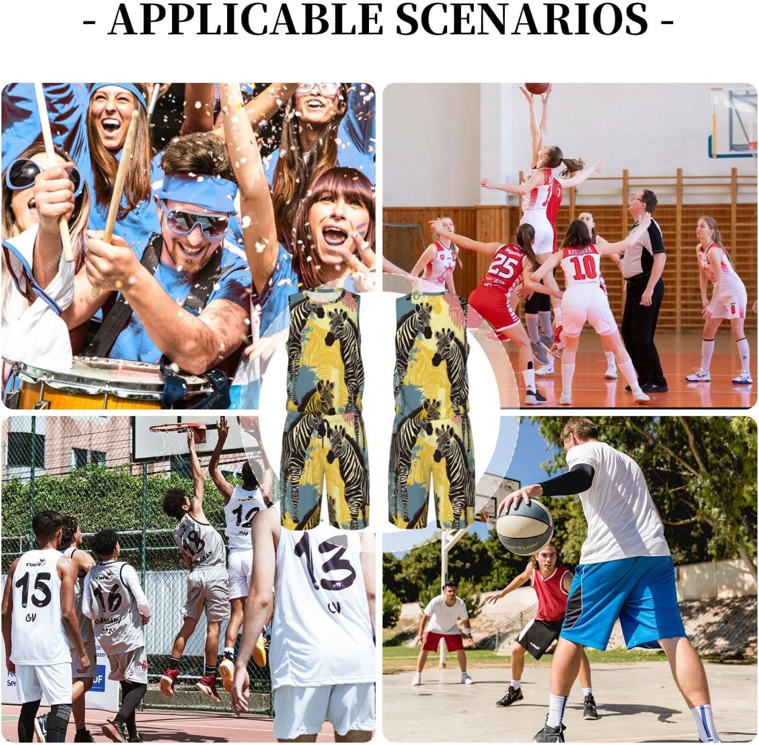 Mens Basketball Jerseys Giraffe and zebra Uniform Suit Mesh Sports Jersey Outfits T-Shirt and Short Sets, Small, Black