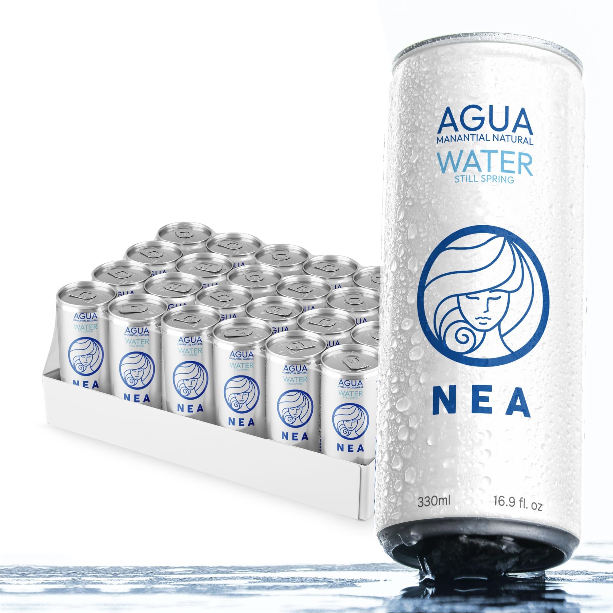 NEA Acqua Naturale di Sorgente Alpina in Lattina di Alluminio Riciclabile - Acqua Minerale Naturale Pack 24 Lattine 33cl - Senza Plastica BPA Free - Ufficio Sport Viaggio