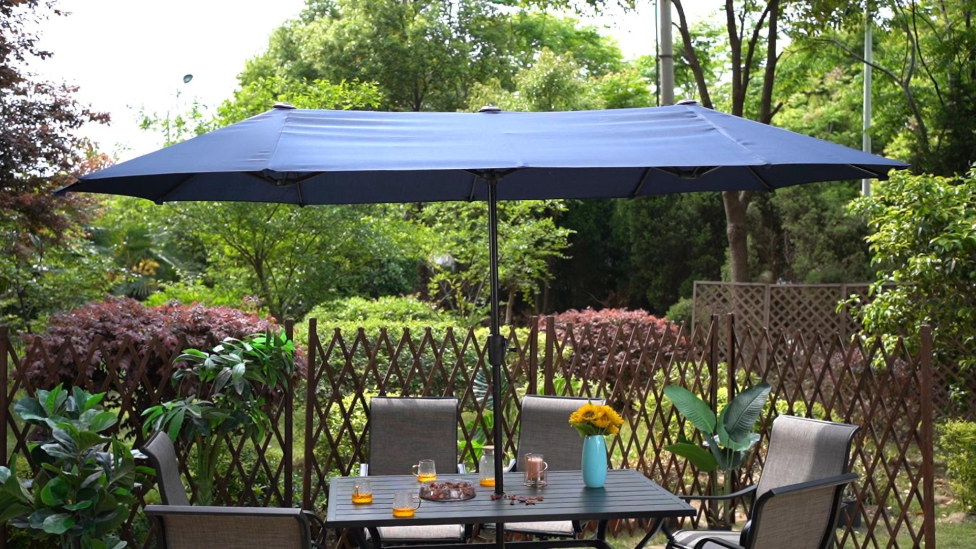 GREEN PARTY 13ft Rectangle Patio Umbrella, Double Sided Outdoor Table Umbrella with Crank & 1.5