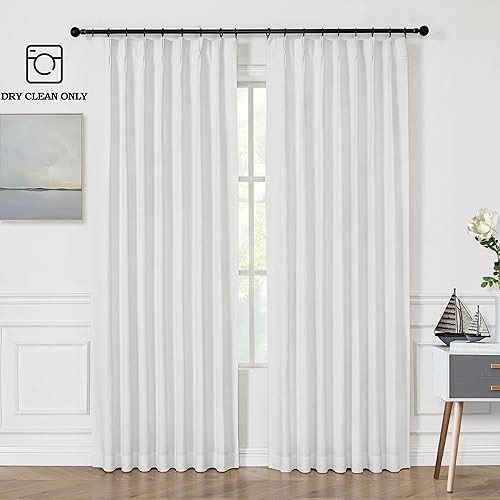 Miniatura 7 de Vision Home Cortina opaca blanca plisada con forro opaco de algodón Ramio con aislamiento térmico para oscurecer la habitación, cortina para ventana