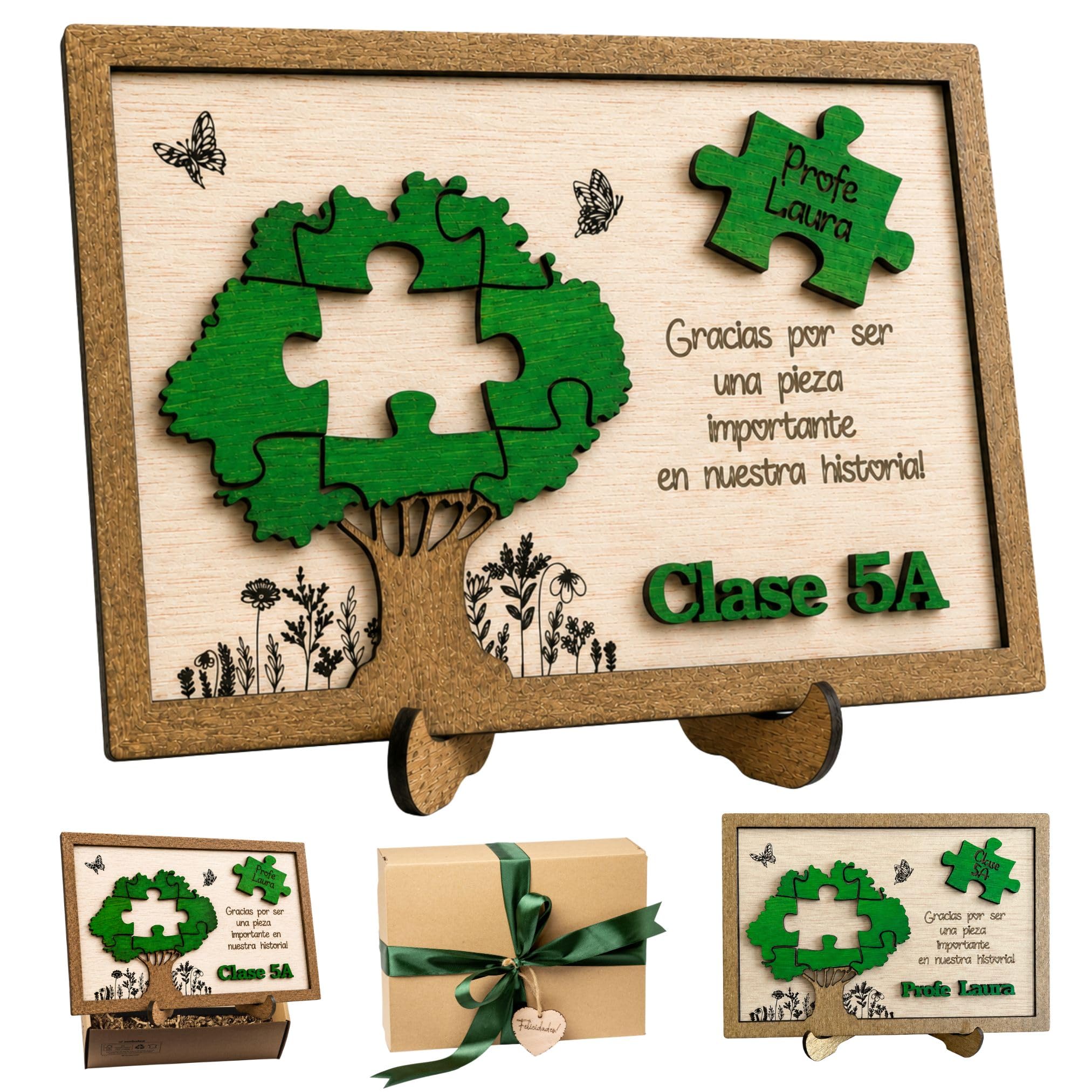 Regalo Profesora Personalizado Árbol Marco Gracias Profe con Nombres | Profesor Fin de Curso|Regalo Profe Original de Madera|Profesores Infantil Primaria Guardería|Olesea
