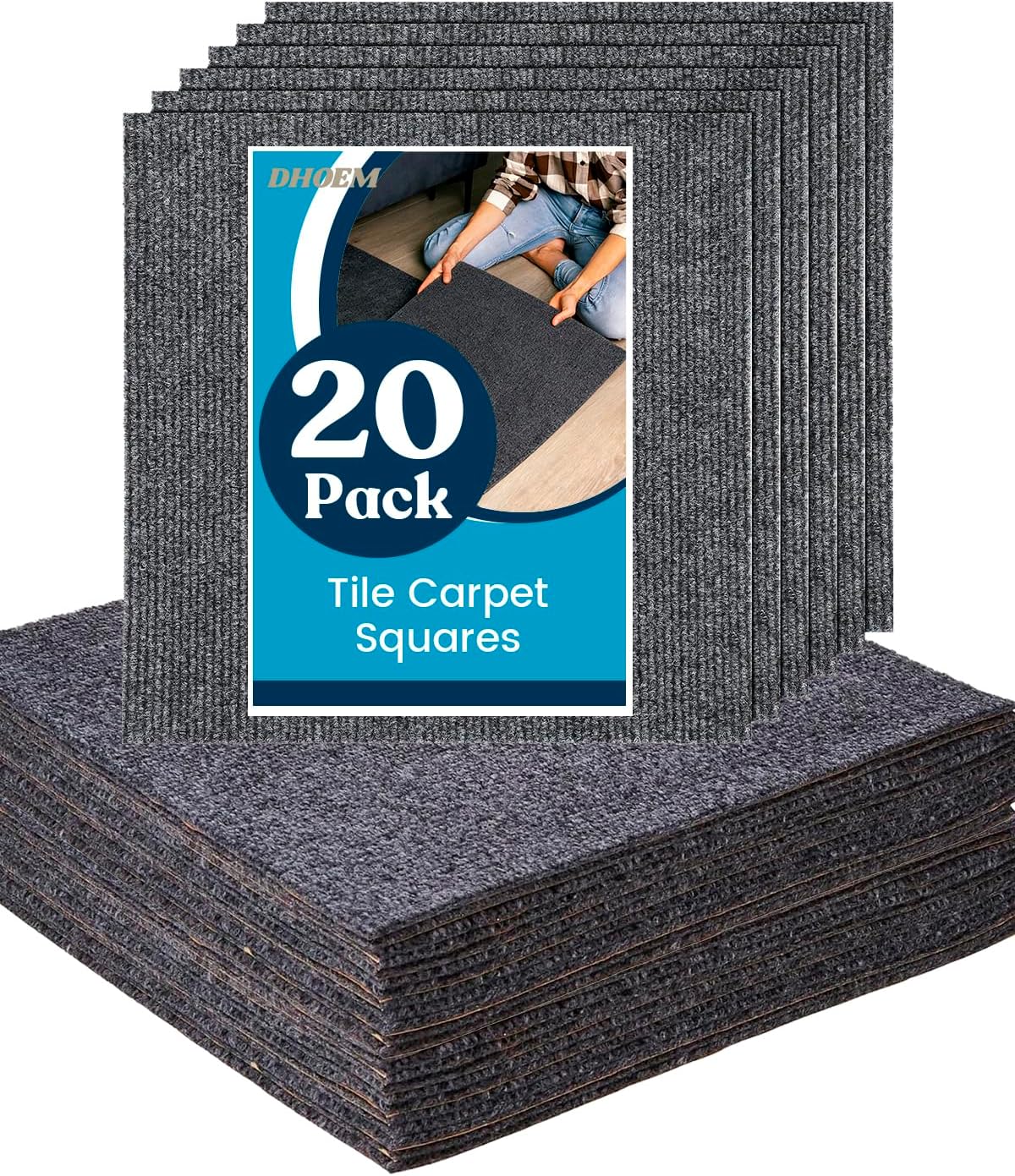 40Pack 12" x 12" Carpet Tiles, Self-Adhesive Peel and Stick Carpet Squares, Non-Slip Reusable Carpet Floor Tile for Bedroom & Living Room, Easy DIY DIY for Bedroom Living Room (Grey)