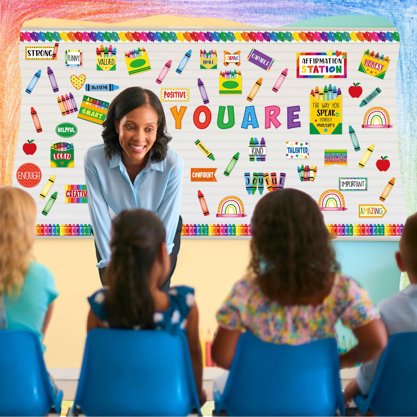 Mooliwe 90-teiliges Buntstift-Set, Bestätigungsstation, Pinnwand-Set, Buntstift, Klassenzimmer, Dekoration, Klassenzimmer, Spiegel, Wachstum, Dekoration, positive Bestätigung, Akzentausschnitt für
