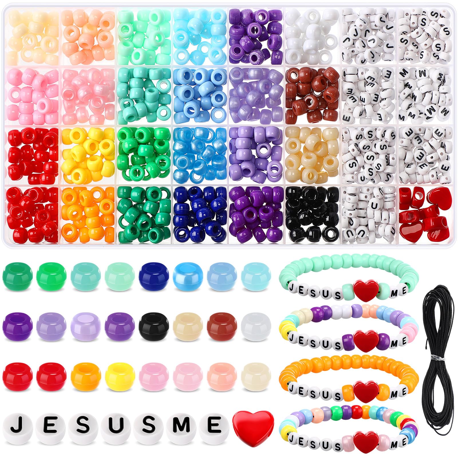Ferreve 36 Sets Religious Bead Wristband Craft Kit Jesus Love Me Faith DIY Pony Beads Bracelet Making Christian Salvation Bracelet for VBS Week Sunday School Bible Verse Gifts