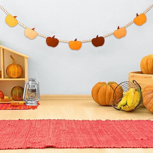 Miniatura 7 de Capoda Decoraciones de otoño de fieltro 3D de calabazas con cuentas de madera, decoración colgante de Acción de Gracias para el hogar, chimenea,