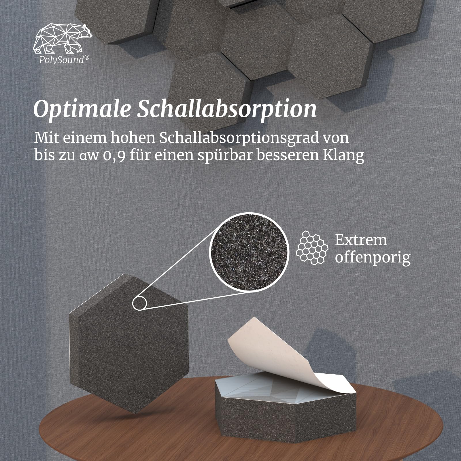 PolySound Eco - Paneles acústicos autoadhesivos, juego de 9 unidades, espuma 3D (3-10 cm), alto aislamiento acústico (αw 0,9), despegable sin residuos, blanco místico