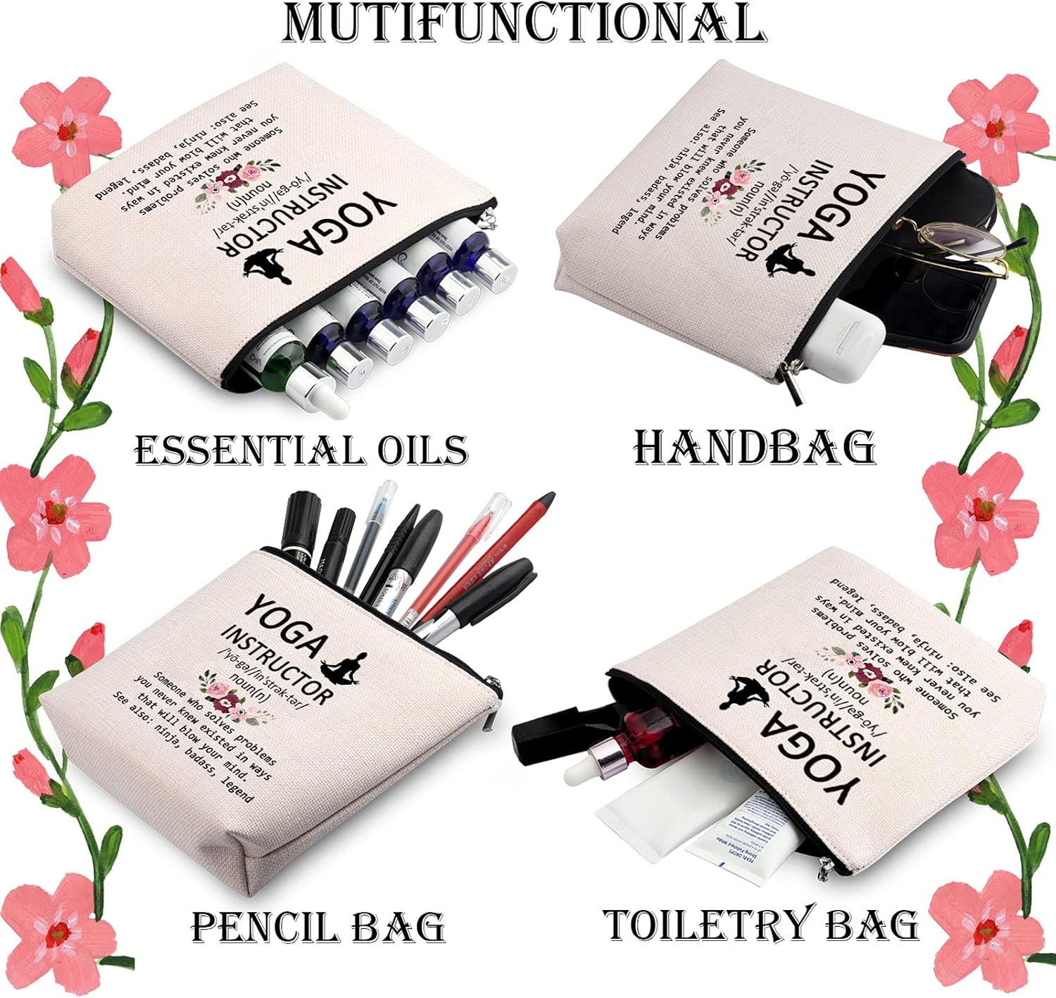 WCGXKO Yoga Instructor Gift Funny Yoga Teacher Definition Zipper Pouch Makeup Bag (Yoga InstructorD) - Image 4