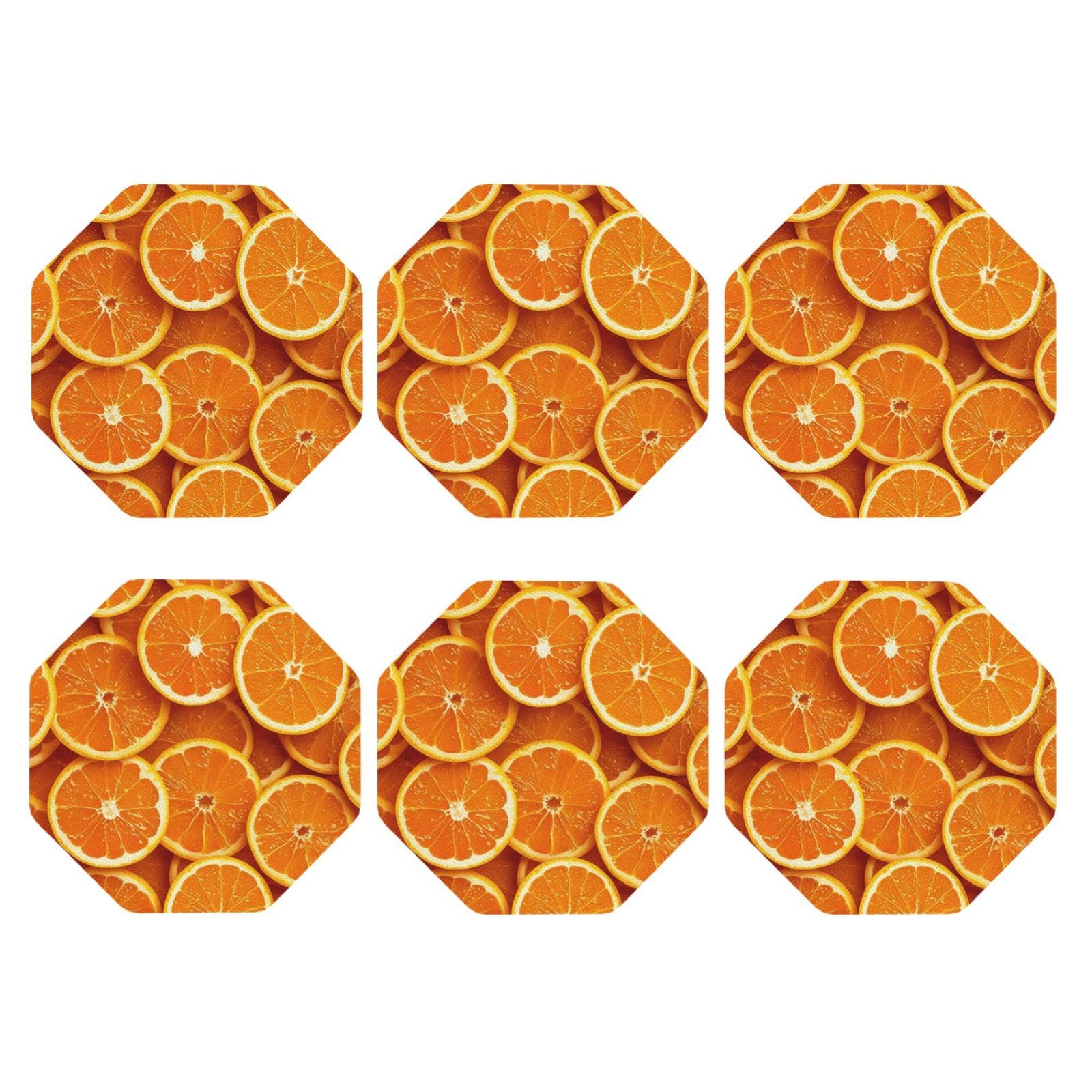 6pcs Leather Coasters for Drinks, Orange Slices Drink Coasters for Tabletop Protection, 4" Cup Coasters for Coffee Table Decor, Non-Slip Drinking Cup Mat for Hot Or Cold Drink