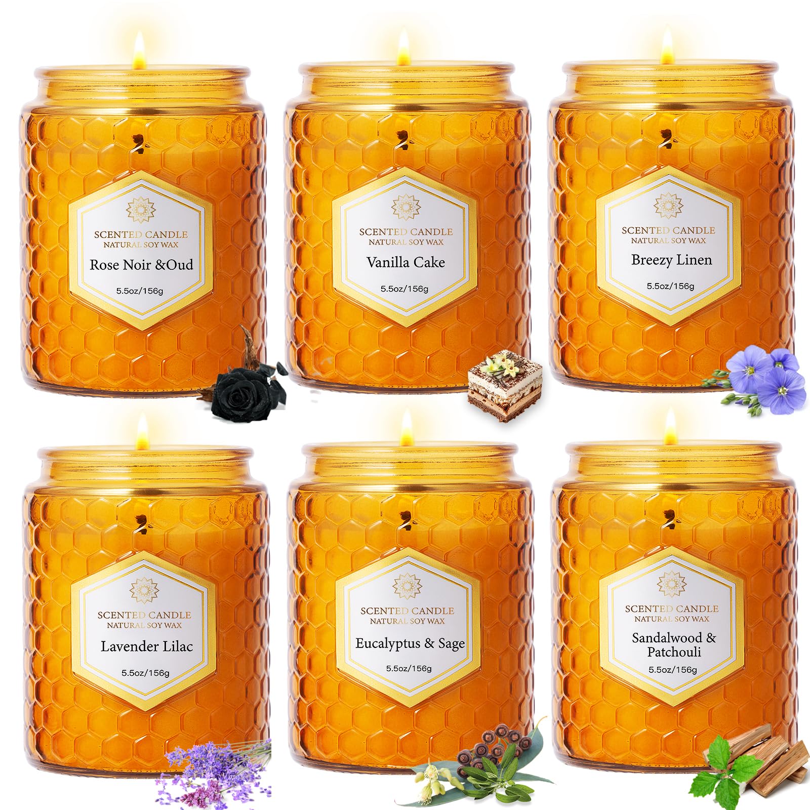 Natural Soy Wax Jar Candles - 6 Pack Set