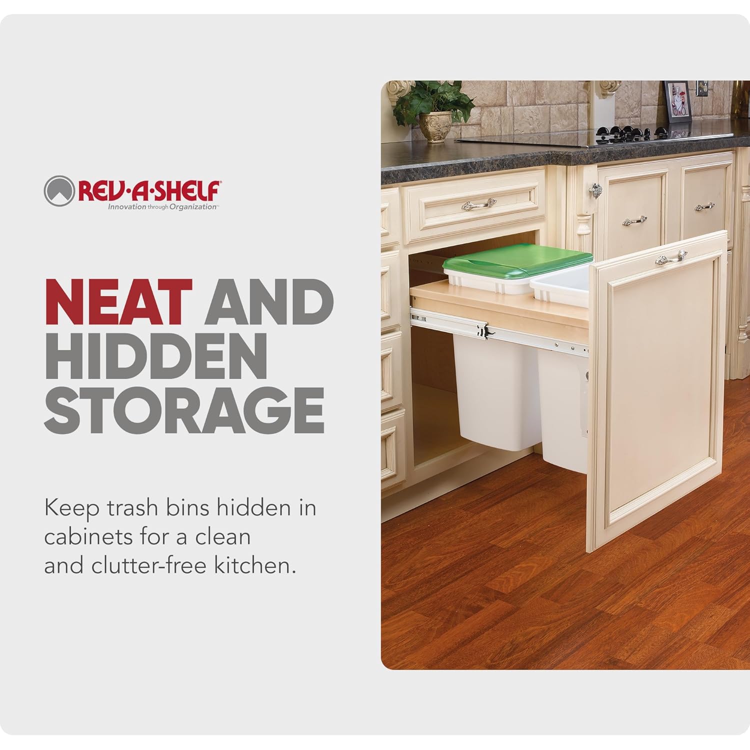 Rev-A-Shelf Top Mount Double Pullout Under Cabinet 35 Quart Kitchen Trash Cans with 150 Pound Rated Full-Extension Slides, 4WCTM-24DM2-162