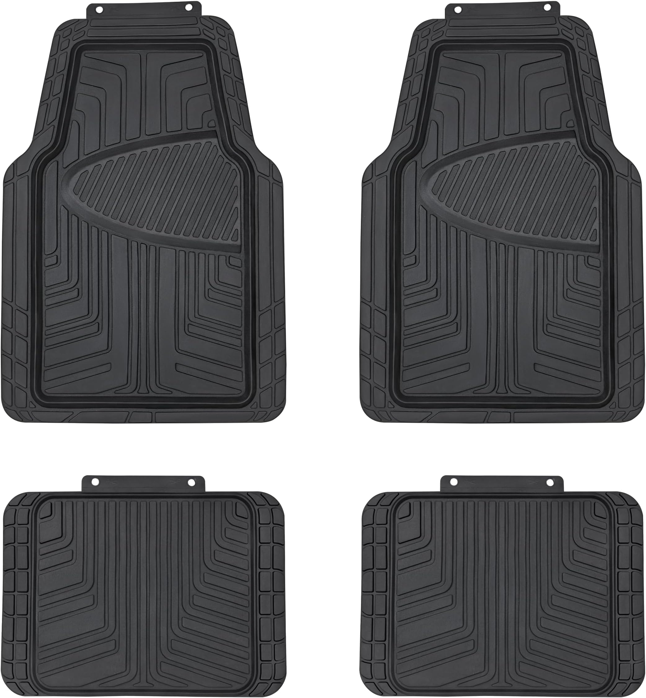 Amazon Basics 4-Piece Premium Rubber Floor Mat for Cars, SUVs and Trucks, All Weather Protection, Universal Trim to Fit, Black