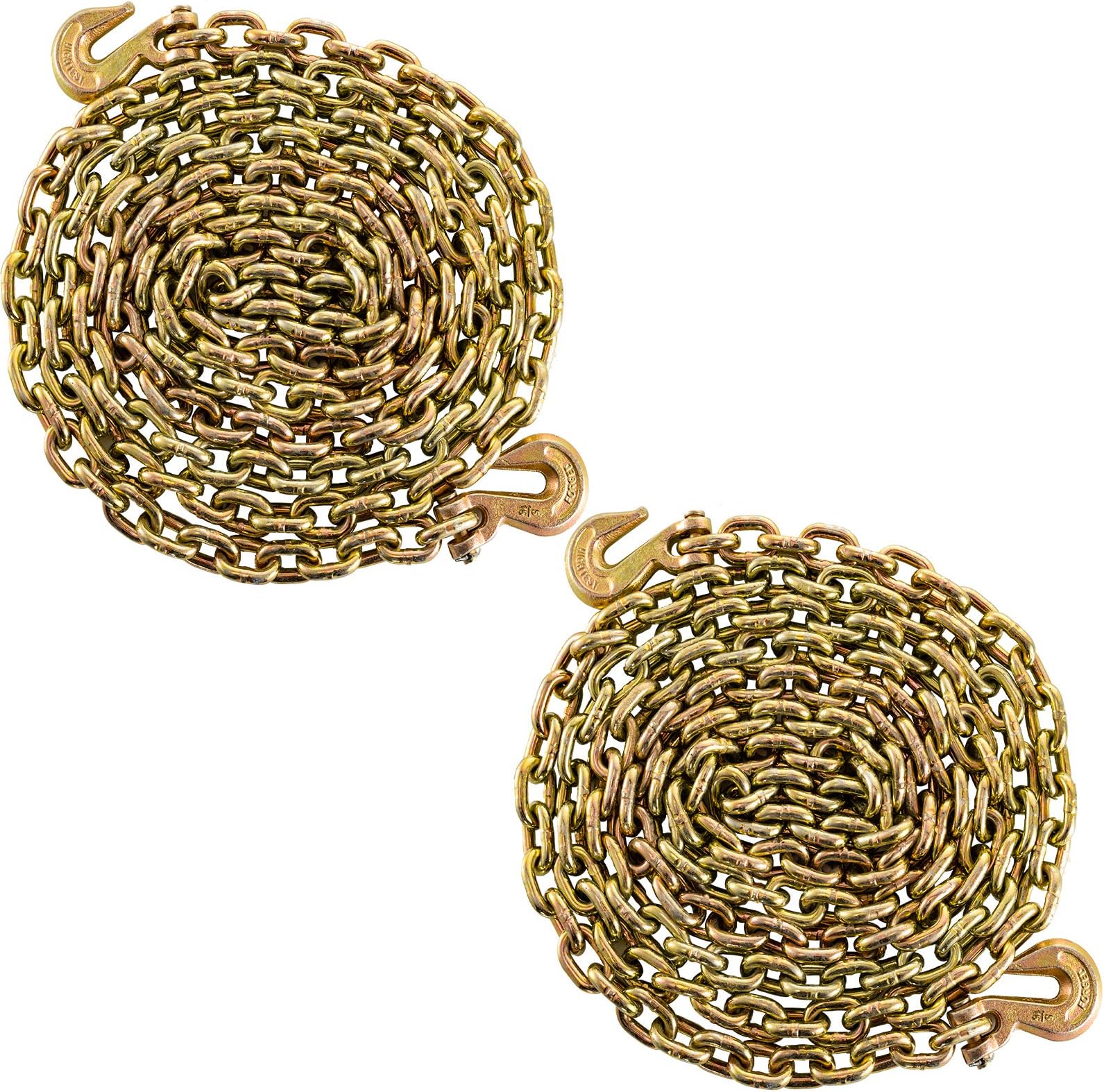 BestEquip Tow Chain 5/16" x 20' Grade 70 Chain 4700lbs Capacity Logging Chain with Safety Grab Hooks Zinc Plated Heavy Duty Chain for Logging Binder Tie Down Transport Flatbed Truck Trailer Safety