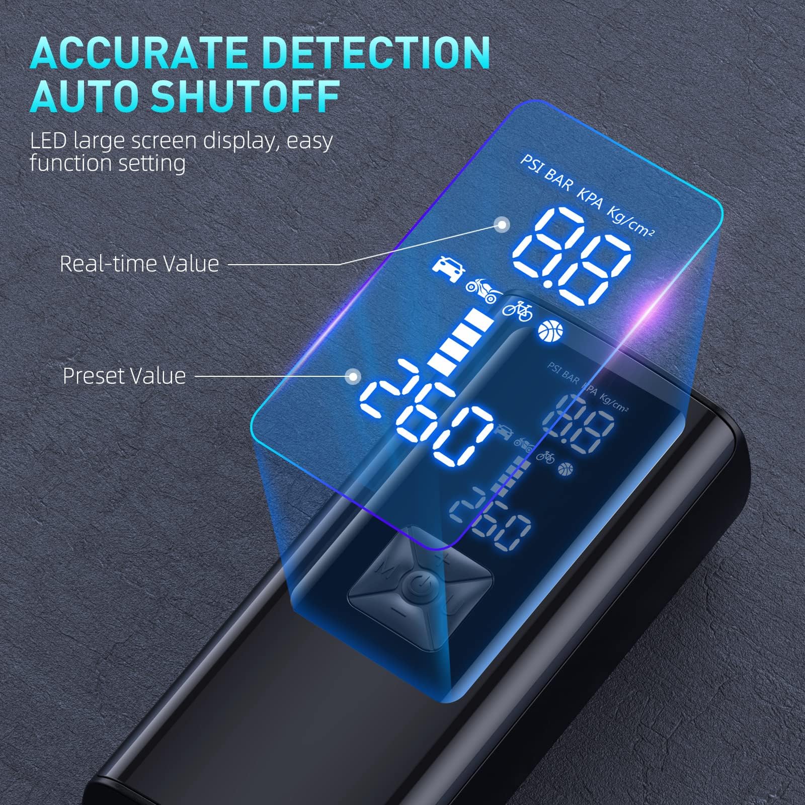 GJOSYOI Tire Inflator Portable Air Compressor, 2X Faster Inflation Air Pump with Tire Pressure Gauge and LED Light, 150 PSI Portable Compressor for Cars, Balls, Bikes and Motorcycles