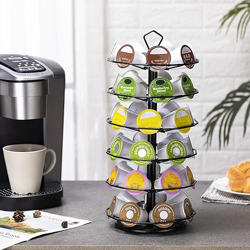 Miniatura 20 de FlagShip Carrusel para tazas K de 3 niveles para soporte de cápsulas Keurig de metal, instalación de bricolaje, pequeño para almacenamiento de