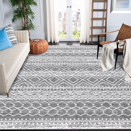 HEBE Alfombra bohemia de 5 x 7 pies, grande, envejecida, con medallón para sala de estar, lavable a máquina, alfombra de dormitorio, antideslizante,