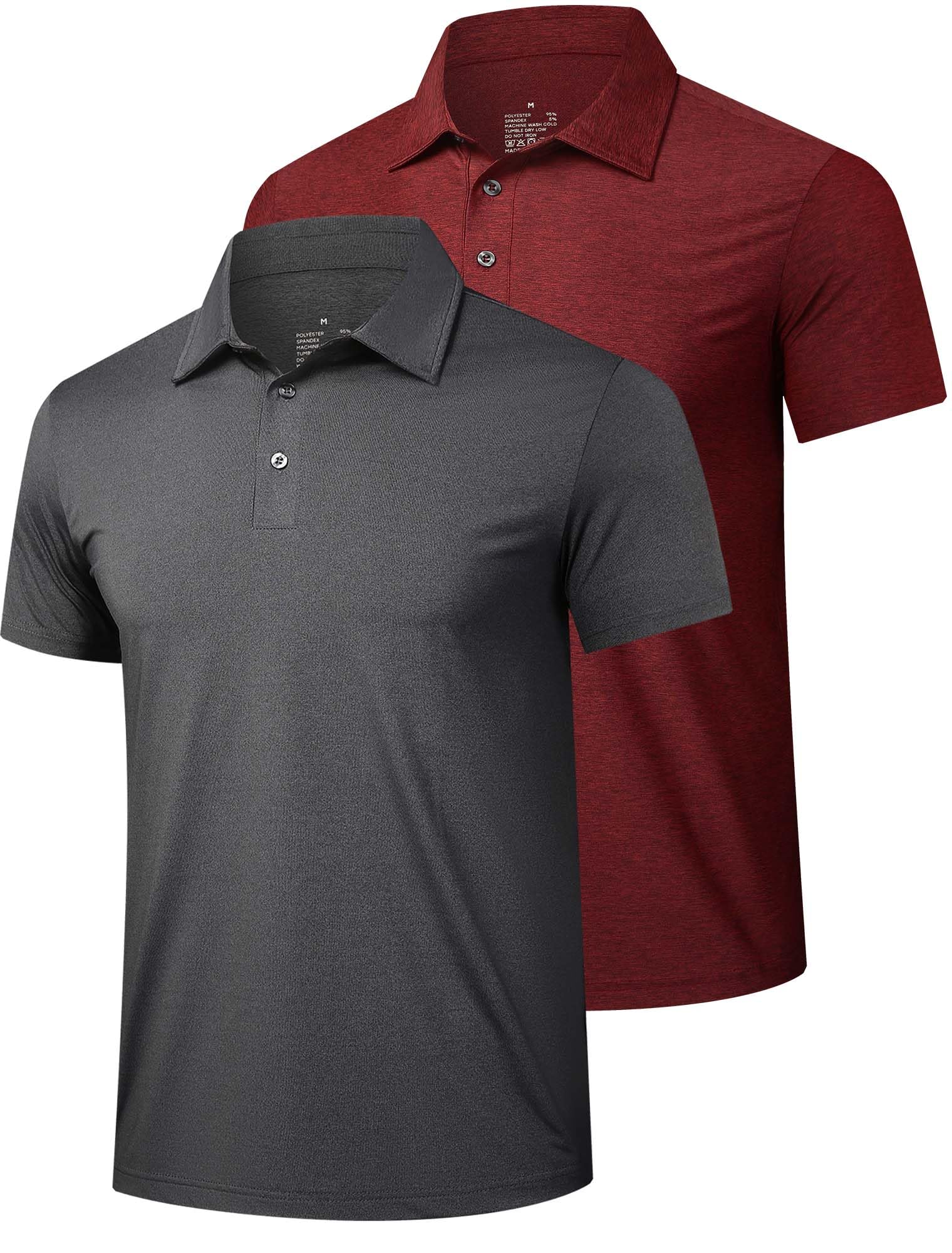 TELALEO2 Pack Mens Polo Shirts UPF 50+ Quick Dry Performance Golf Summer Shirts Collared Moisture Wicking