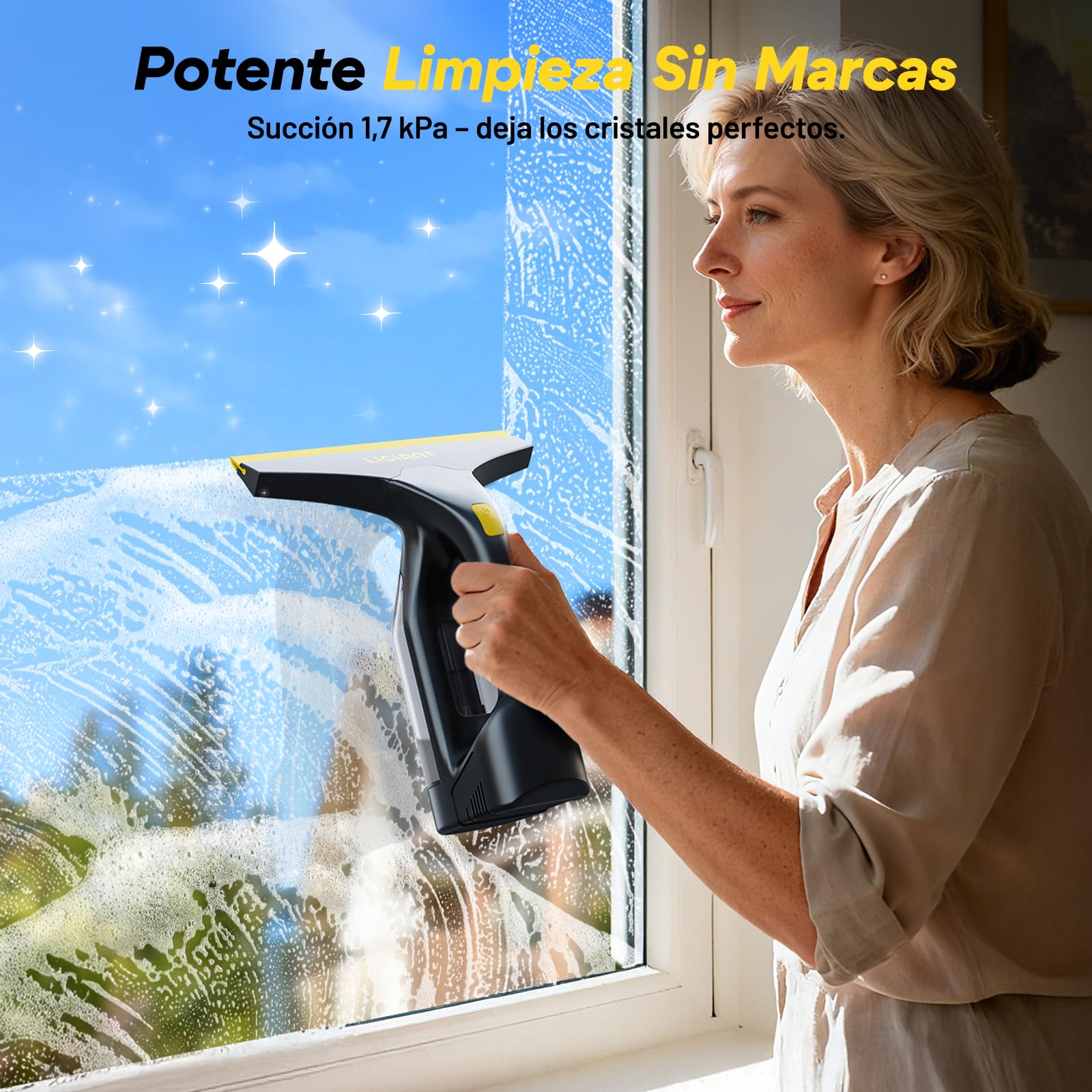 LIGIANT CL03A Limpiadora de Cristales, Autonomía de Batería: 35 min, Boquilla 280 mm, Botella Pulverizadora y Paños de Microfibra, Carga Type-C, Ligero 700 g, Para Ventanas, Azulejos, Espejos y Ducha