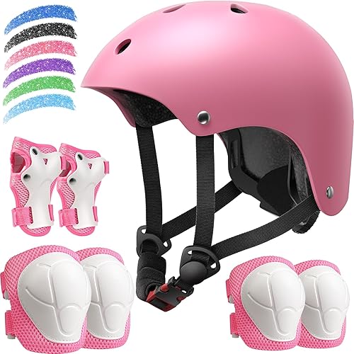 Miniatura 11 de Juego de casco de bicicleta para niños, casco ajustable para niños de 2-3-5-8-14 años, juego de almohadillas para niños pequeños con rodilleras