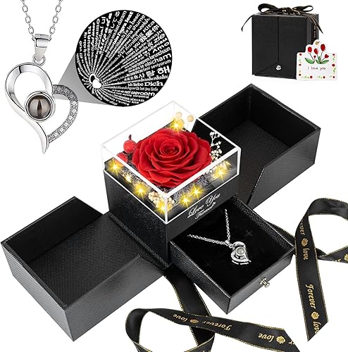 Rosa real roja preservada, flores eternas, regalos de rosas para mamá, abuela, esposa, novia, en el día de la madre, día de San Valentín, regalos