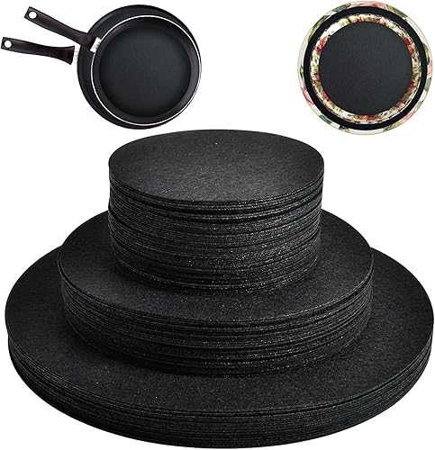 Miniatura 8 de Paquete de 100 separadores de almacenamiento de placas de fieltro, 3 tamaños, almohadillas protectoras de almacenamiento de platos redondos de