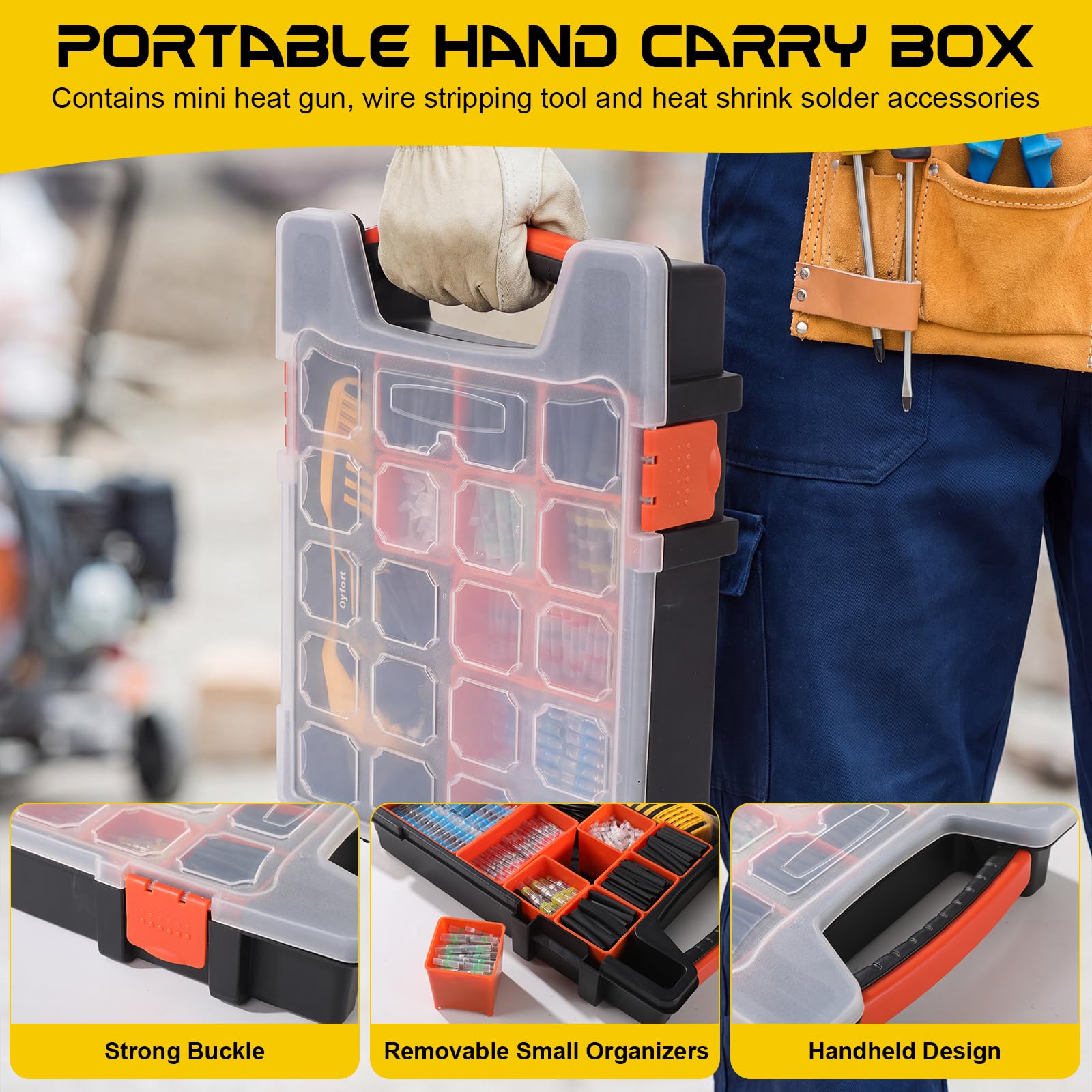 600 conectores de alambre termorretráctiles con pistola de calor y 300 tubos termorretráctiles y caja de almacenamiento, mini pistola de calor de 350 W de 2 temperaturas para reparación de