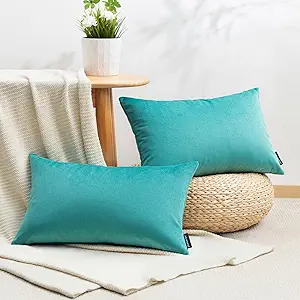 Phantoscope Pack of 2 Velvet Decorative Throw Decorative Pillow Cover Soft Solid Square Cushion Case for Couch Teal 12 x 20 inches 30 x 50 cm