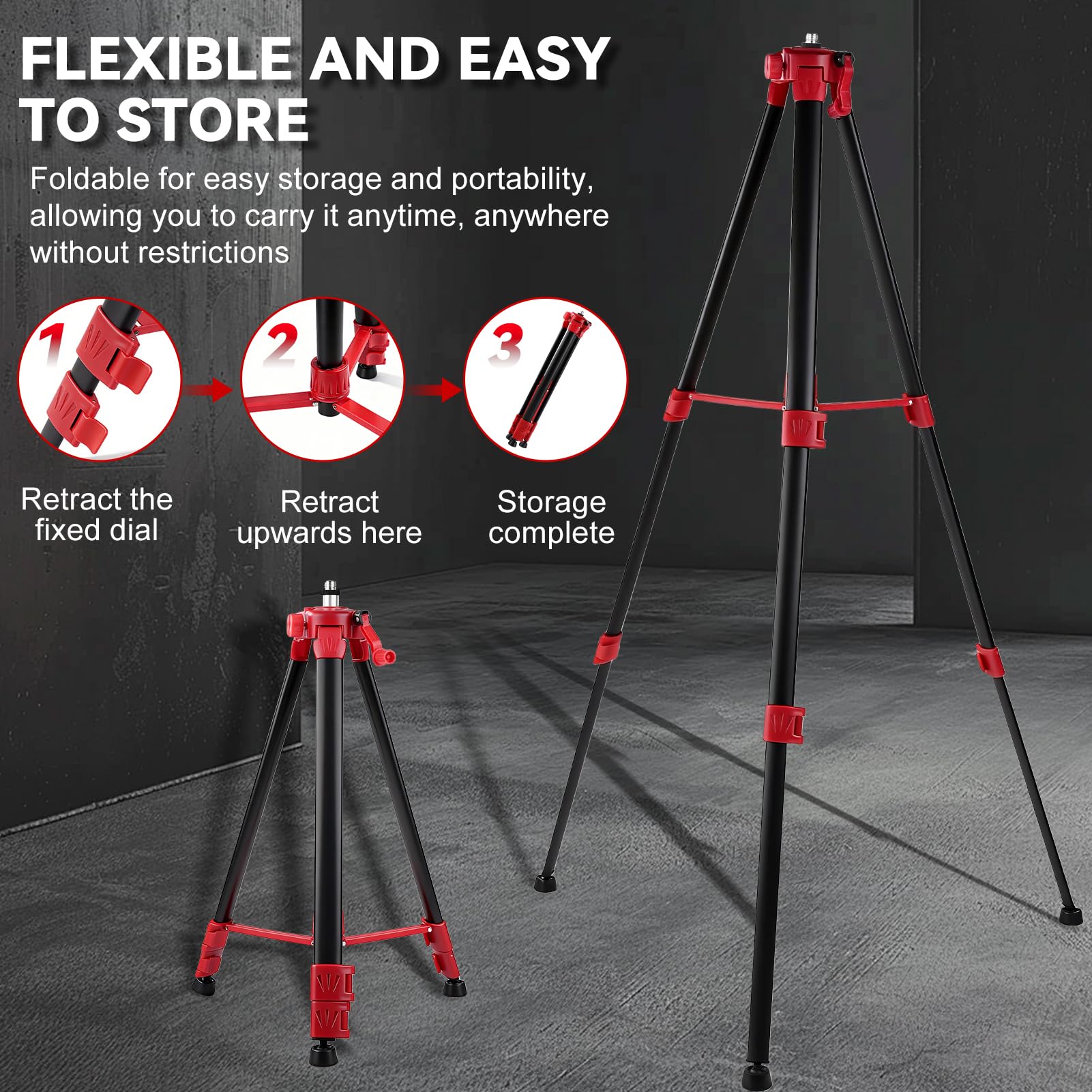 Trepied Chantier 150cm pour Niveau Laser, Pied de Laser Télescopique, avec Filetage 5/8" à 1/4", Trépied Réglable Portable pour Atelier, Garage