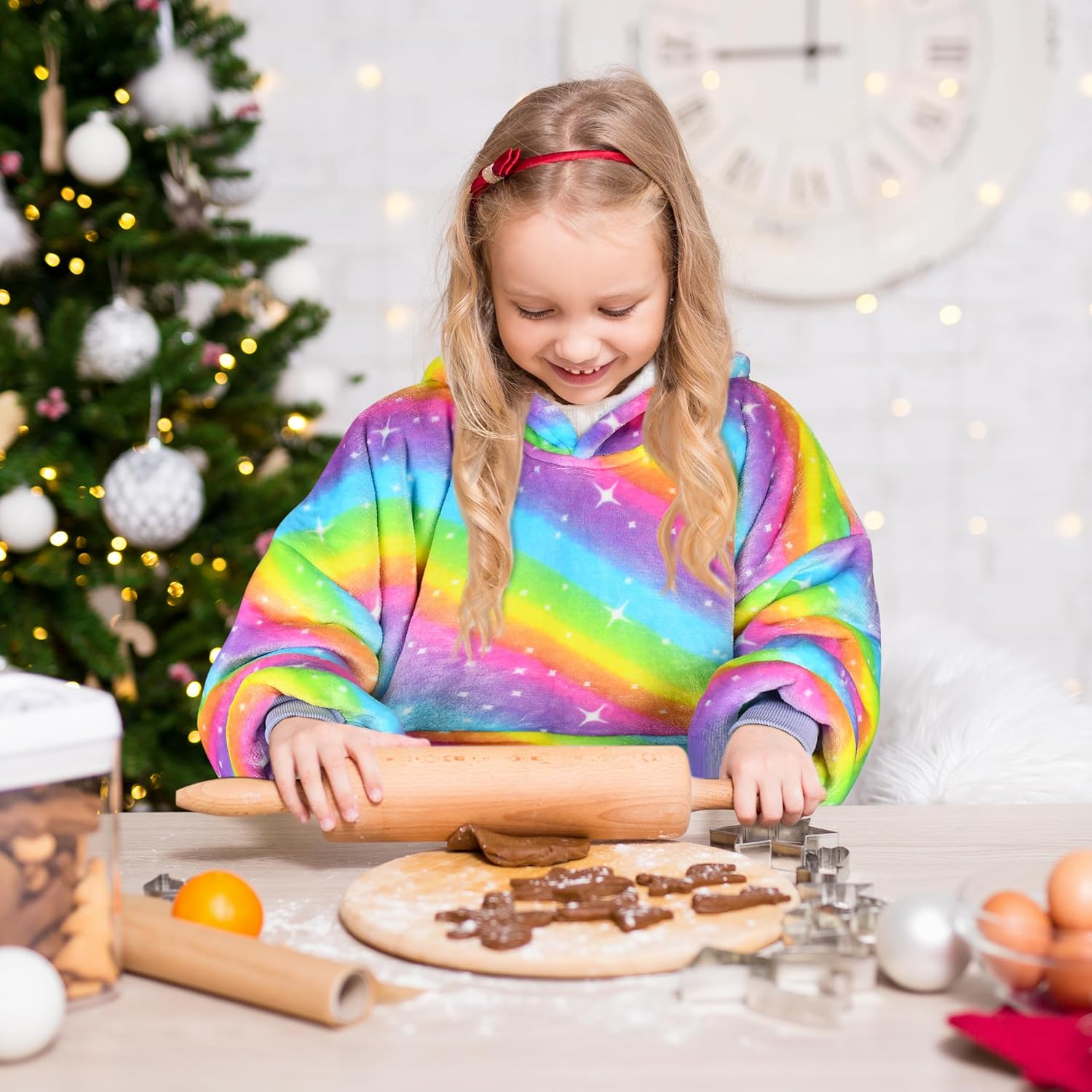 Solaris Rainbow Wearable Blanket Hoodie for Kids - Warm Soft Gift, Oversized Cozy Sherpa Fleece Sweatshirt Pullover for Teens, Girls, Boys, Large Pocket - Image 4