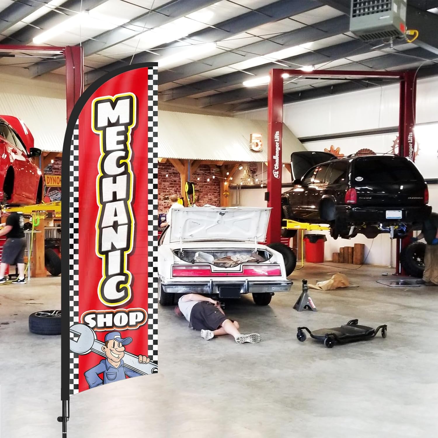 Mechanic Shop Advertising Swooper Flag Banners, Mechanic Shop Feather Flags with Pole and Ground Stake 8Ft, Advertising Feather Banner Sign for Mechanic Shop Business