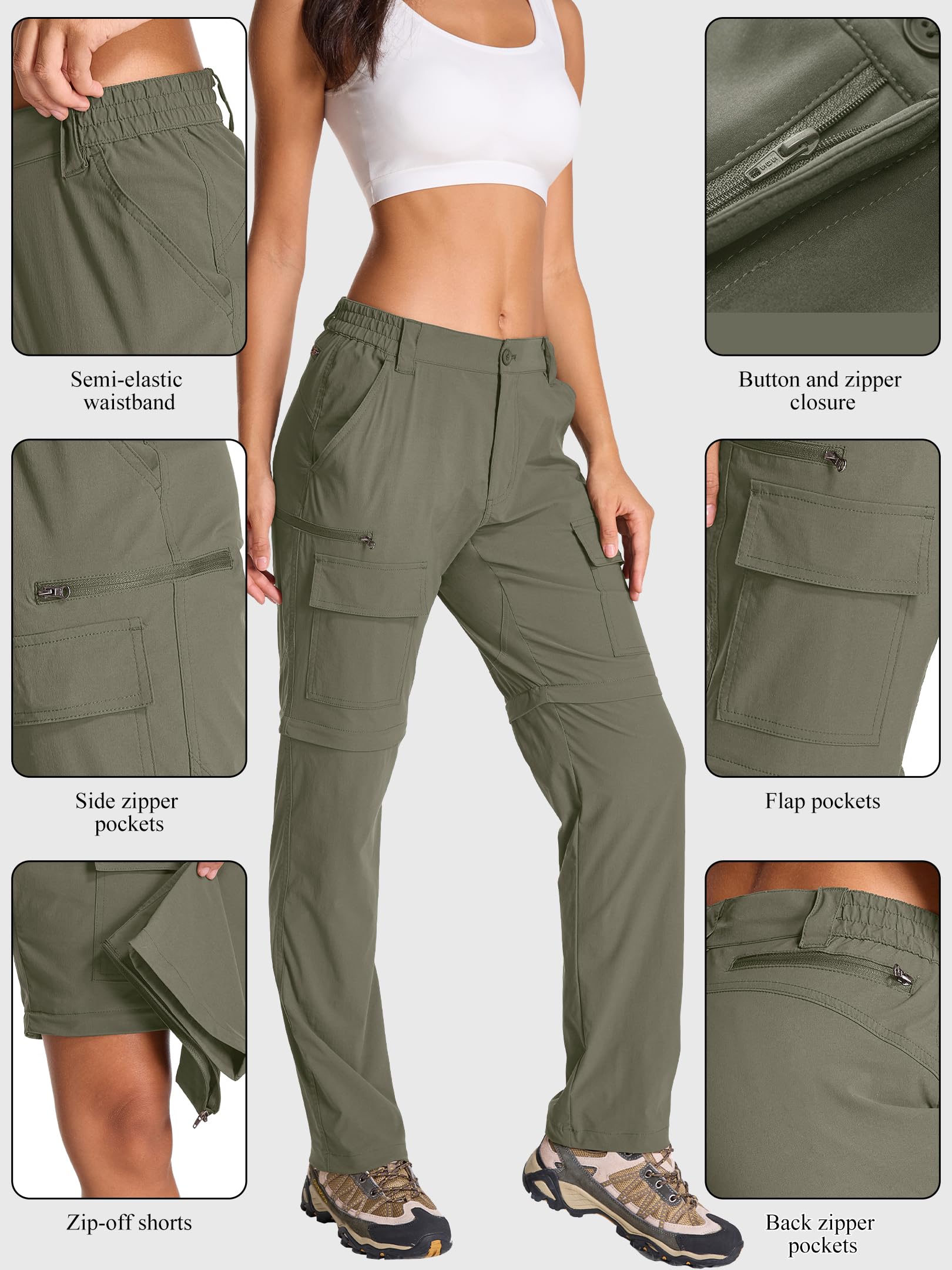 Pantaloni da trekking con cerniera da donna, pantaloni da donna leggeri, convertibili, ad asciugatura rapida, rimovibili, traspiranti, ad asciugatura rapida, ideali per safari, estate e lavoro
