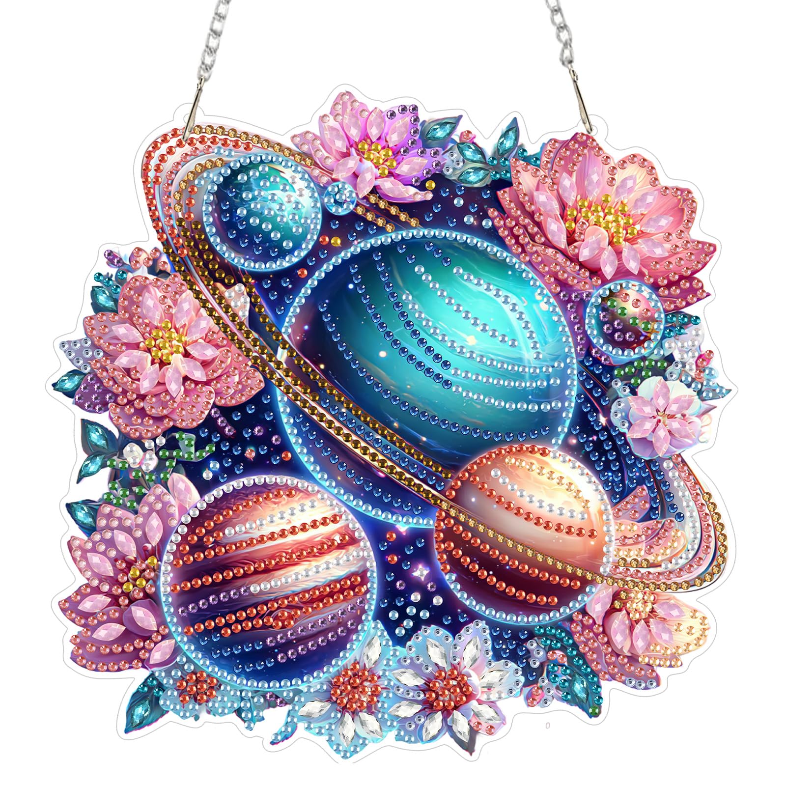 AIRDEA DIY Planets Rings Diamond Art Ornament Kit for Adults, Double-Sided Colorful Planets Diamond Painting Hanging Kit, DIY Acrylic Special Shaped Drills Hanging Suncatcher