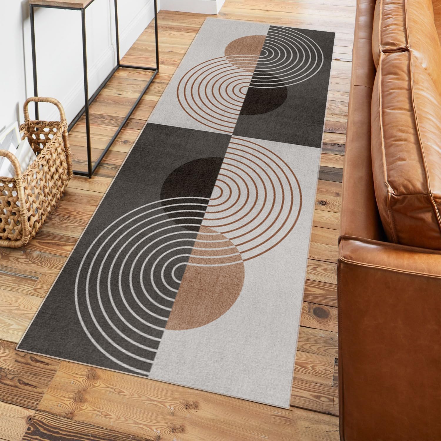 Tapis Couloir,Tapis De Cuisine Couloir Passage Antiderapant Lavable Gris Marron 40x100cm Motifs Géométriques Tapis Cuisine Devant Evier Tapis Salon Couloir Long pour Cuisine Chambre