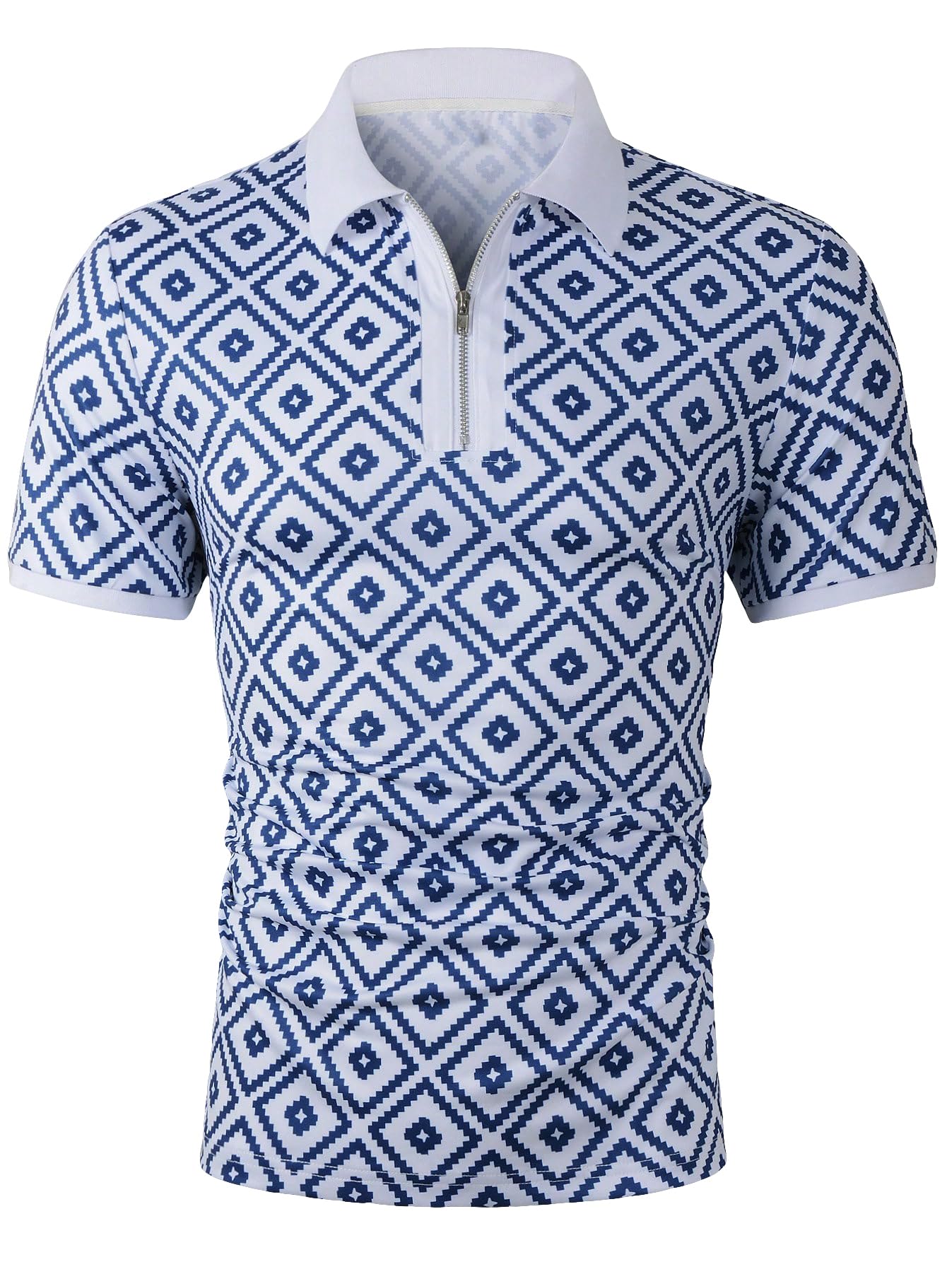 GORGLITTERMen's Geo Print Quarter Zip Short Sleeve Tennis Golf Shirt Top